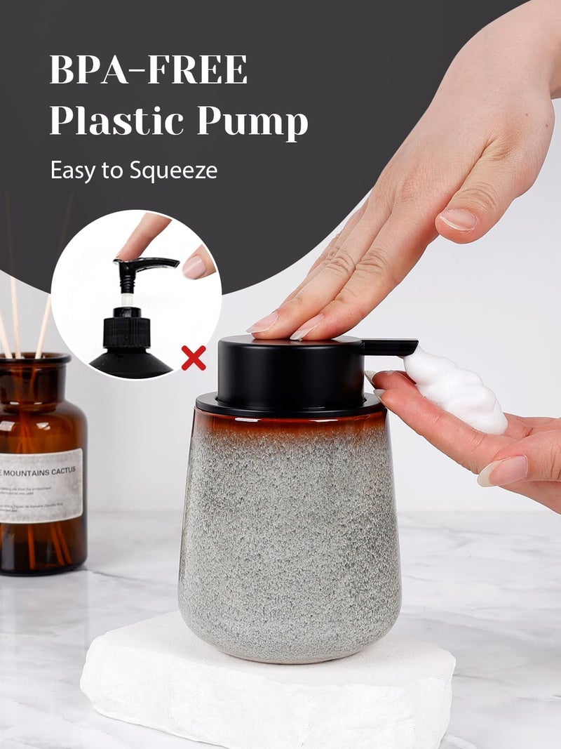 INGOFIN Ceramic Foaming Soap Dispenser -12oz Foam Hand Soap Dispenser Bathroom, Modern Refillable Dish Wash Soap Bottle for Kitchen with Large Pump,Kiln-Glazed - Image 4